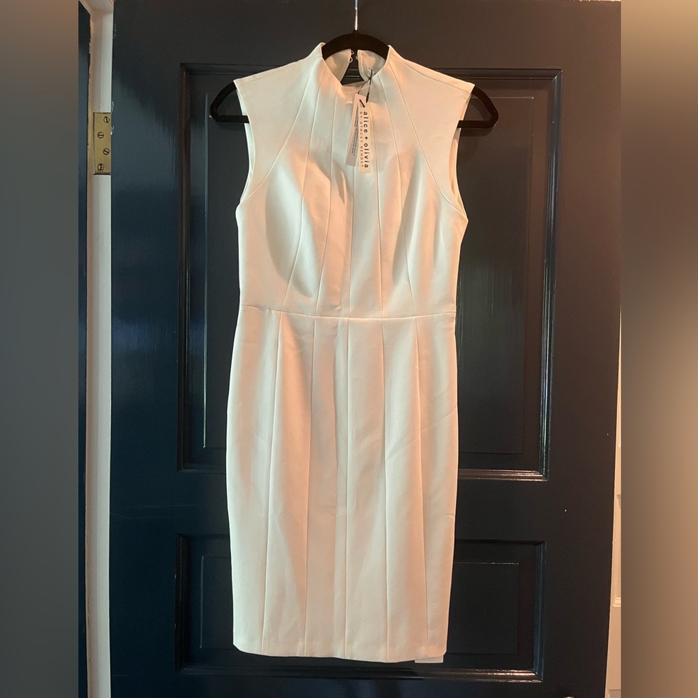 Alice + Olivia off white body con dress with high neck